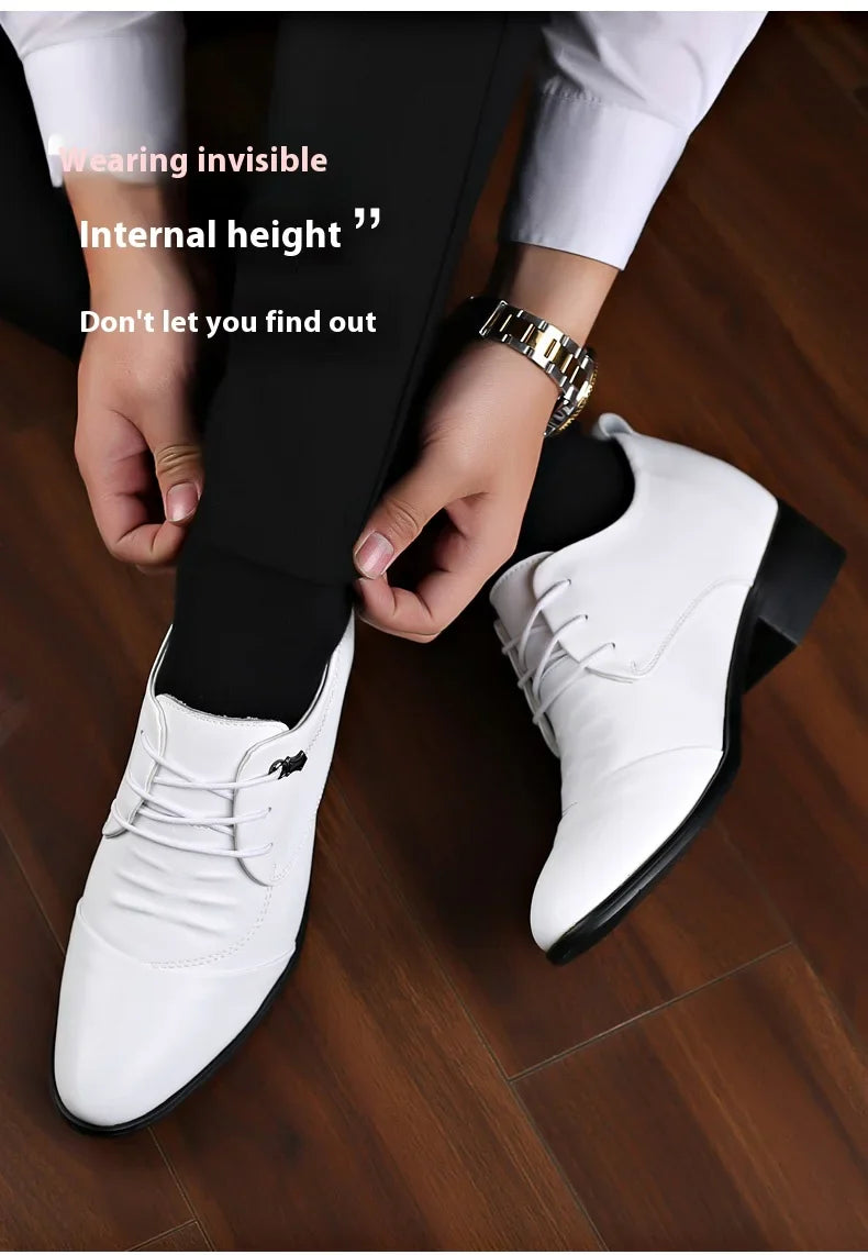Business Men Oxford Leather Shoes Elevator Man Height Increase Insole 6CM White Black Thick Soled Formal Casual Shoes