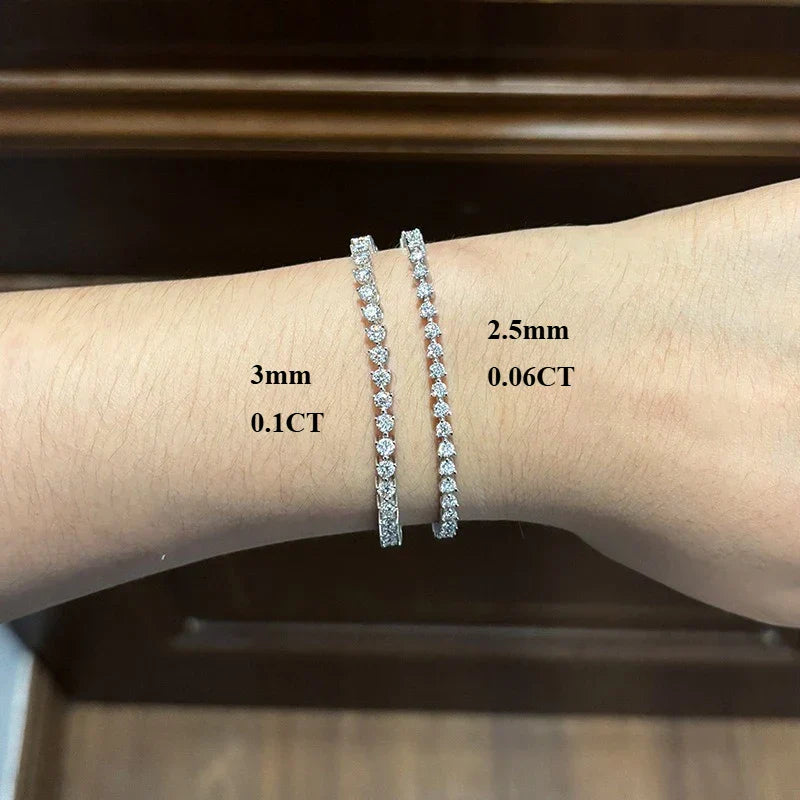 3 Prong 2.5mm 3mm Full D Color Moissanite Diamond Tennis Bracelet for Women 925 Silver Link Chain Spring Buckle Bracelets