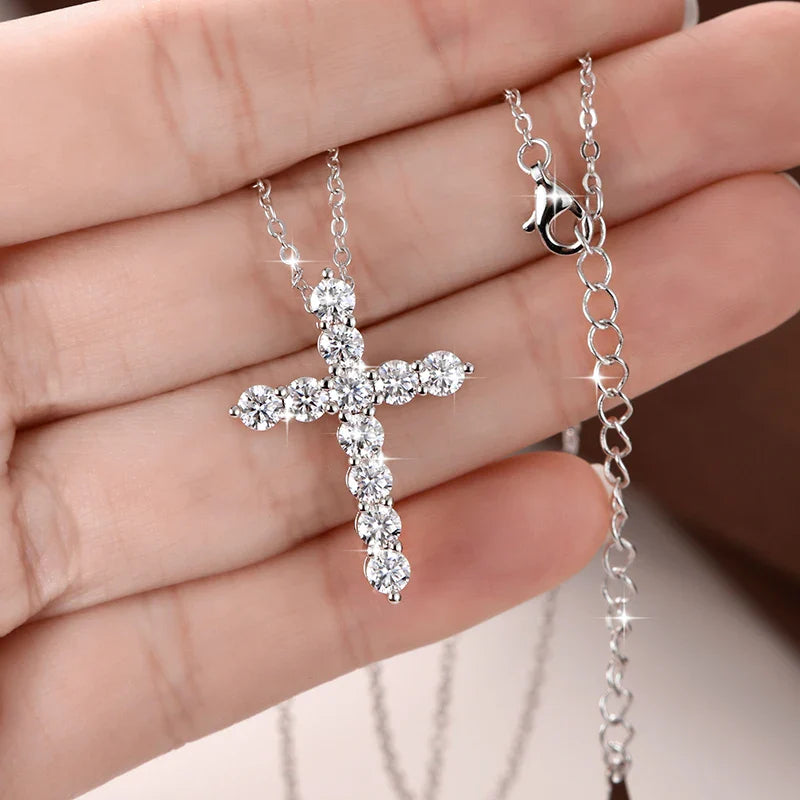 14K Gold Filled Cross Pendant Necklace Certified 3.5MM Full Moissanite Necklaces for Women Lab Diamond Vintage Jewelry