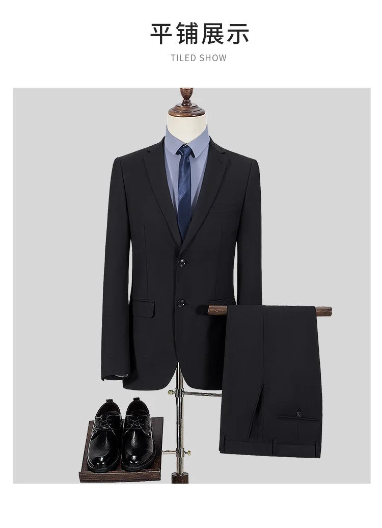 S-8XL Suit (Blazer+ Pants) Men's Fashion Casual Outdoor Gentleman Business Wedding Slim-fit Formal British Style Wedding Suit