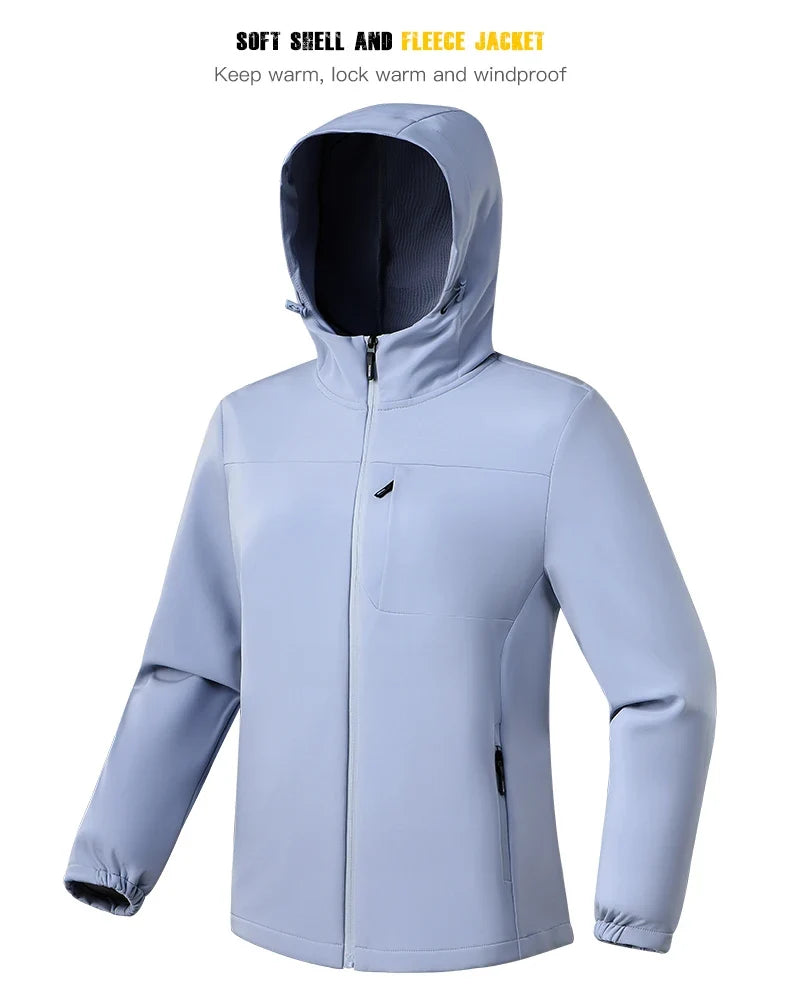 Waterproof Fleece Jacket Women Windproof Thermal Soft Shell Coat Outdoor Hiking Camping Climbing Trekking Windbreaker