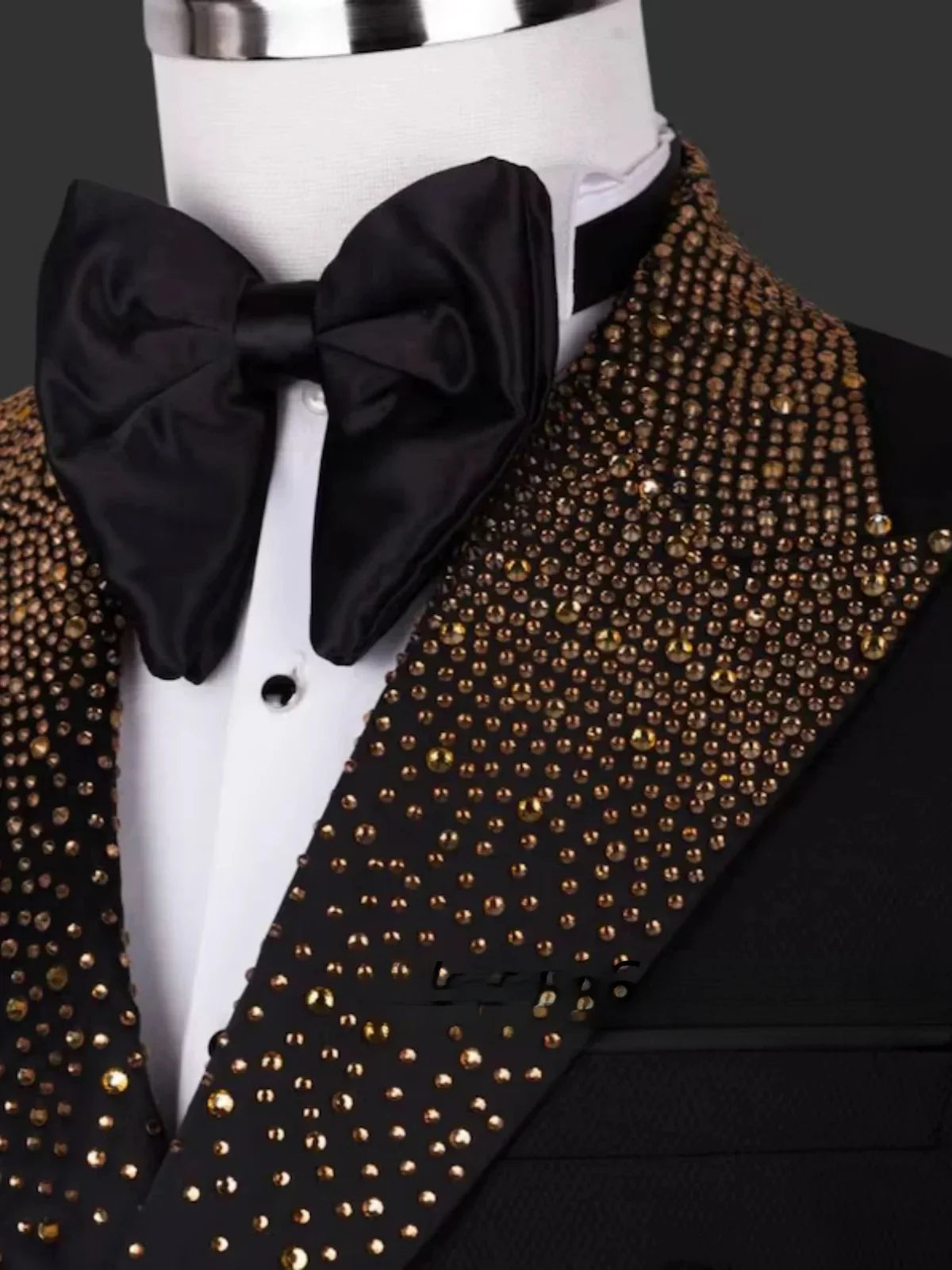 Elegant Men 2 Pieces Sets Suits Golden Beads Slim Fit Lapel Customized Groom Party Tuxedos  Fashion Costumes Homme