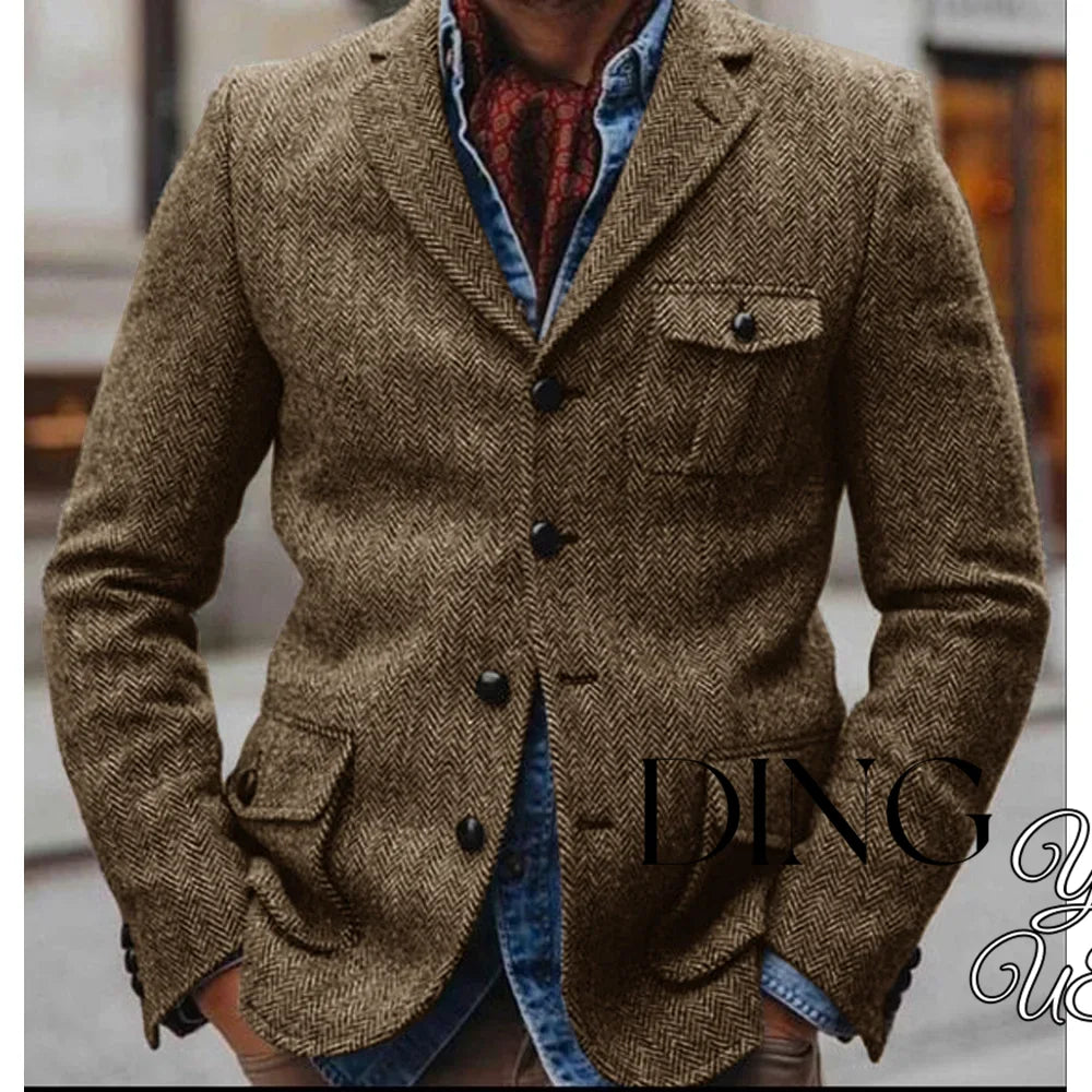 Hot Sale Men's Herringbone Jacket Slim Fit Single Breasted Man Suits Men's Suit Casual Blazers Male Coat With 3 Pockets