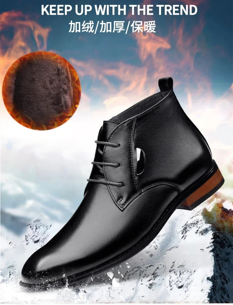 Men Flat/6CM Bussiness Elevator Shoes Genuine Leather Boots Autumn Winter Warm Ankle Boots for Men Botas Hombre Plus Size 37-47