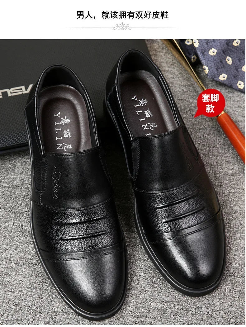 Men's Genuine Cow Leather Shoes Business Casual Shoes With Triple-Stitched Soles For Middle-Aged And Elderly Men 2025