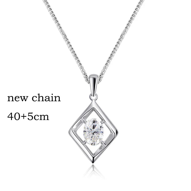 1.5CT Oval Cut Certified Moissanite Necklace Pendant for Women Doveggs Girls Jewelry Lab Diamond Chain Pure 925 Silver