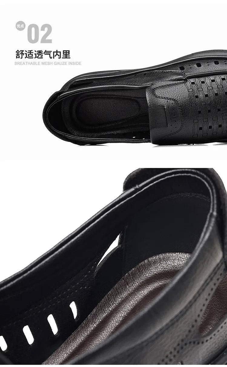 Spring Summer New Hallow Breathable Loafers for Men Fashion Casual Leather Shoes Male Solid Color Soft Sole Designer Shoes Man