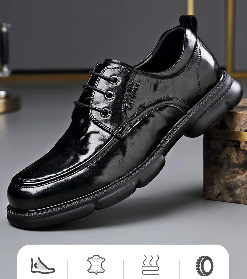 Summer Hallow Cow Leather Shoes for Men Fashion Casual Black New Designer Dress Shoes Male Lace Breathable Platform Shoes Man