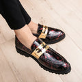Fashion Classic Thick Sole Men's Penny Loafers Slip-On Business Dress Shoes Gentleman Metal Buckle Formal Black Shoes