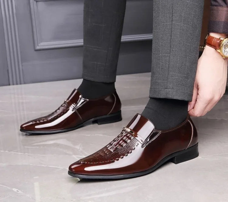 Men's Business Casual Leather Shoes Korean Style Pointed Toe Breathable Big Size Office Groomsmen Groom Wedding