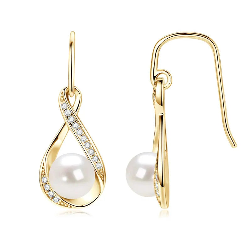 Moissanite Natural Freshwater Pearl Infinity Pendant Necklace & Earrings Sets for Women 925 Sterling Silver Wedding Jewelry Set