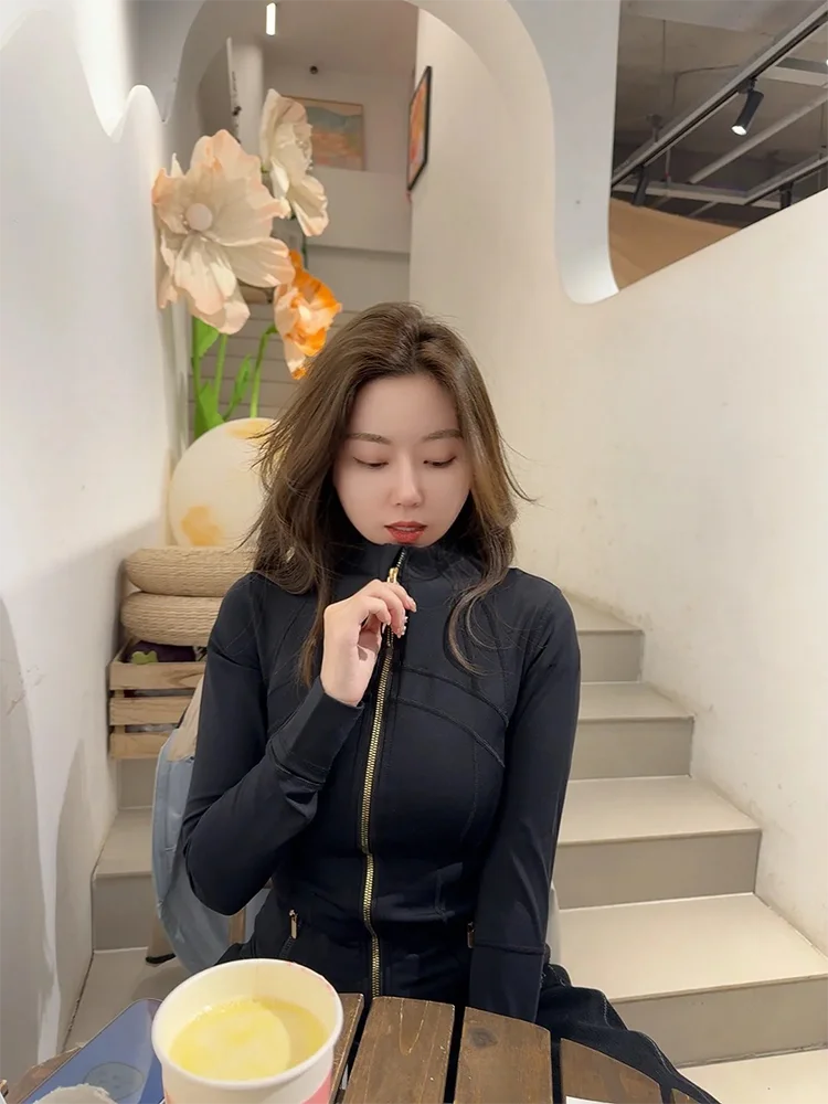 New Version Gold Zipper Slimming Jacket Yoga Stand Collar Coat Slim Fit Quick-Dry Sports Thin Twilight Rose Gold Summer