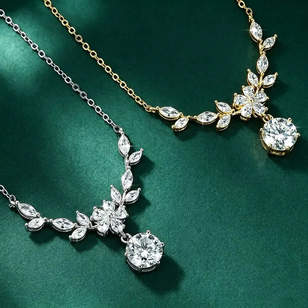 Sparkling 8MM Moissanite Necklace 14K Gold Filled Floral-Style Pendant Necklaces for Women CWedding Jewelry Gift