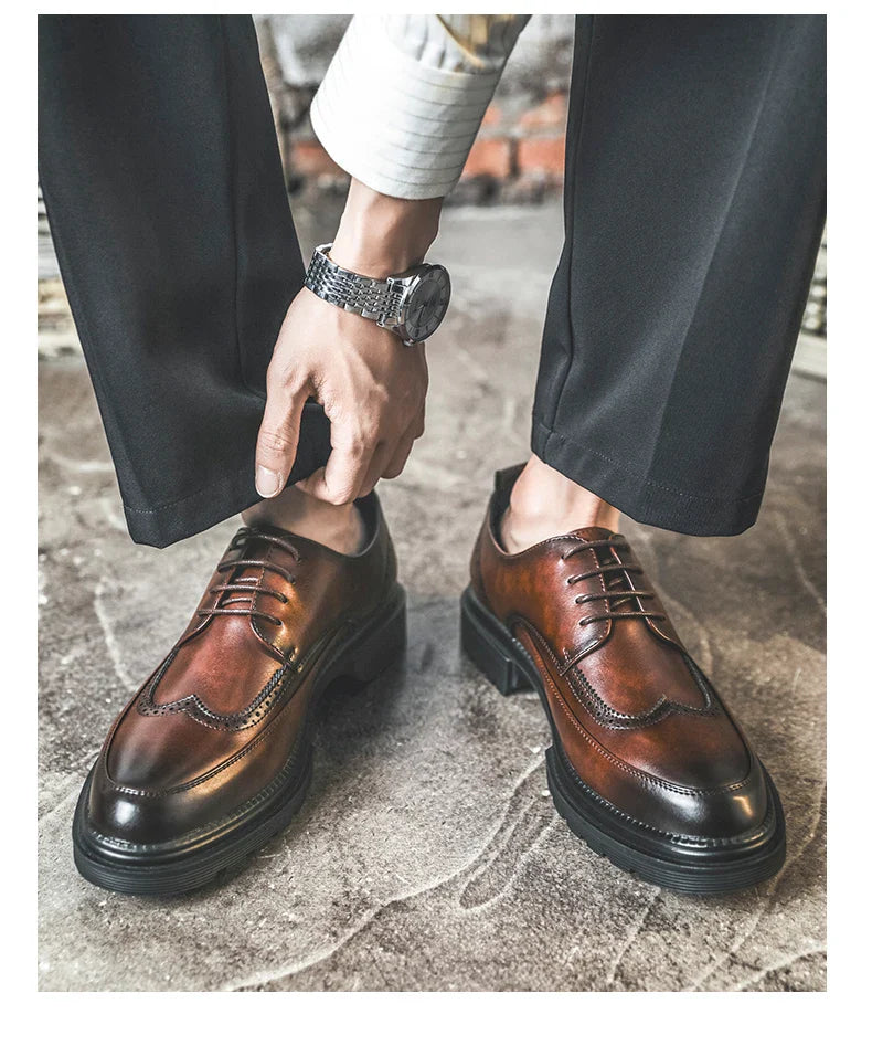 Big Size Men Height Increaseing Dress Brogue Shoes Gentleman Suit Elevator Shoes Oxford Invisible Heel 4/7/9CM Wedding Man Shoes