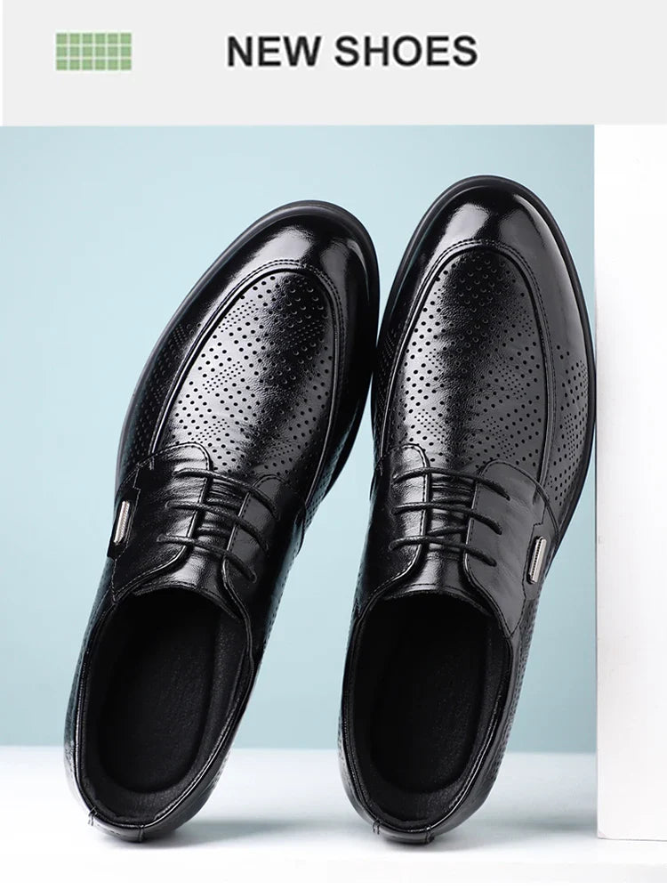 Men's Summer Breathable Leather Shoes Comfortable Soft Bottom Hollow Design Business Formal Derby Shoes British Style-SJ551-1