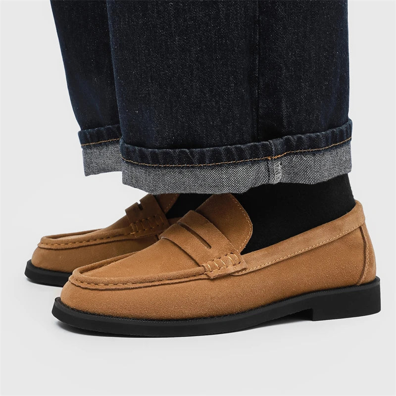 Handmade Mens Leather Loafers Non Slip Slip on Walking Flats Breathable Outdoor Casual Shoes for Man Work Office Driving Shoes