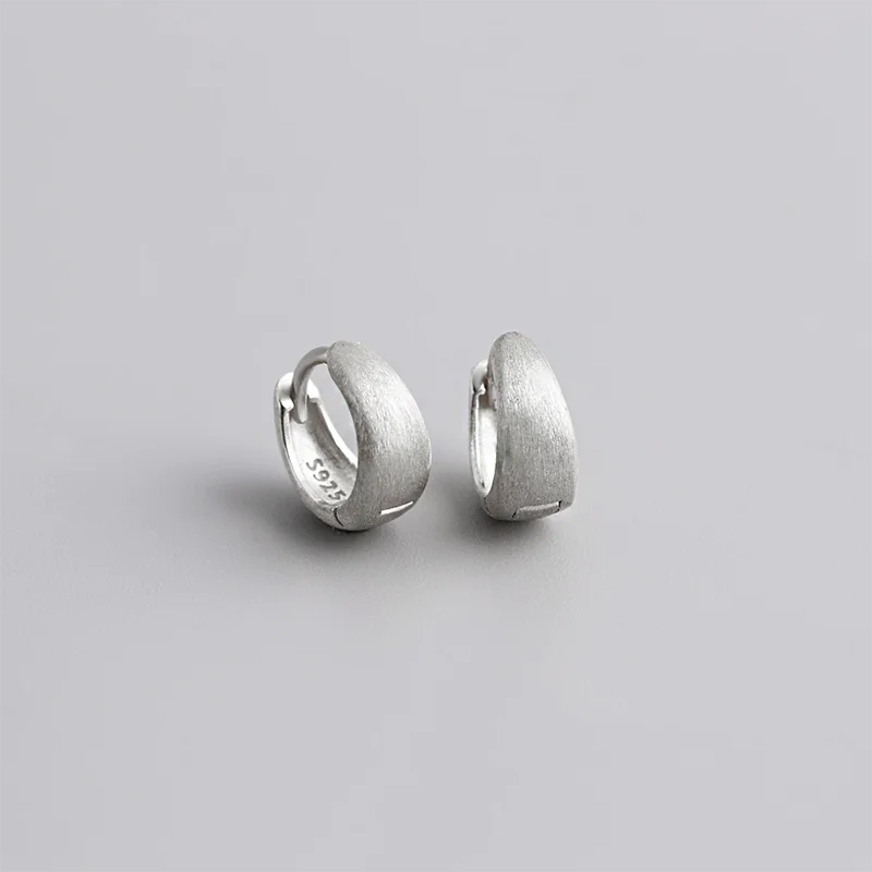 925 Sterling Silver Fine Matte Simple Wide Huggies Gothic Hoop Earrings for Women Unisex Piercing Rock Jewelry Ear Buckle