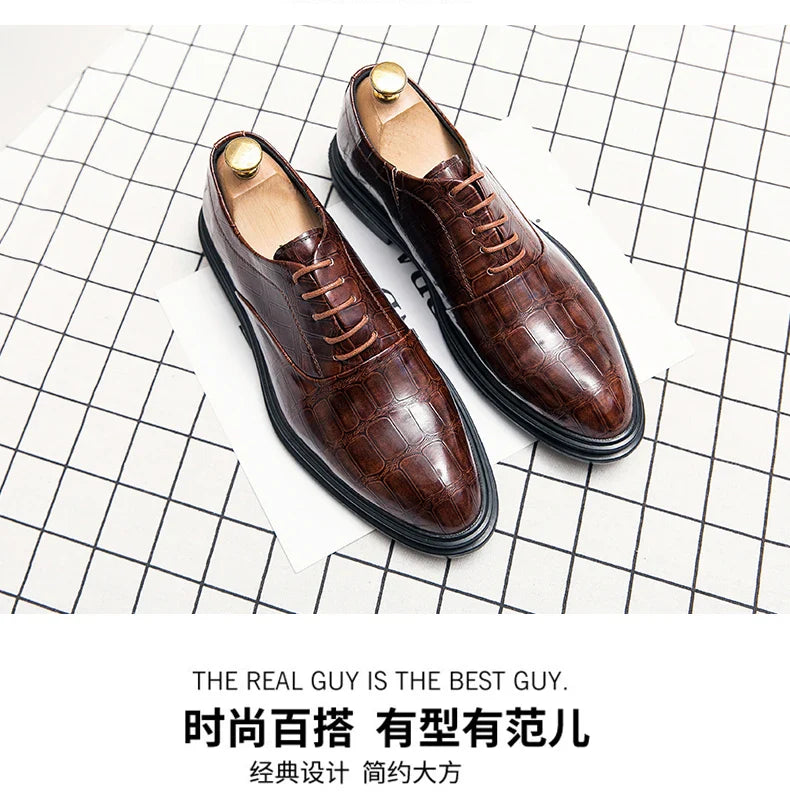 Men's Pointed Oxford Dress Shoes Leather Casual Office Wedding Shoes Gentleman Luxury High Quality 2026 Fashion
