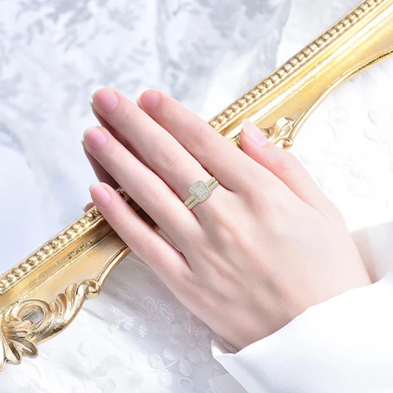 2pcs 14k Gold Filled Rings Set Moissanite Diamonds Certified Wedding Jewelry For Women Waterproof Bride Gift Non Tarnish