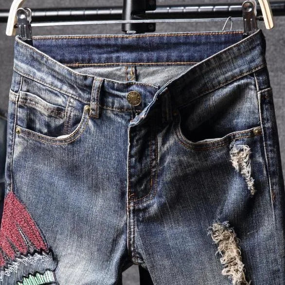 Spring and Autumn fashion trend printed straight-leg stretch denim jeans for men comfortable casual sports high-quality jeans
