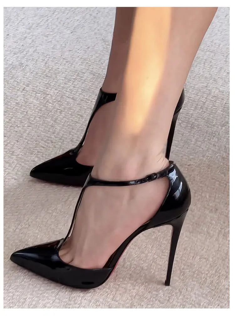 New T-shaped hollow high heels with toe caps, sandals with thin heels and pointed hollow out sexy shallow mouth single shoes