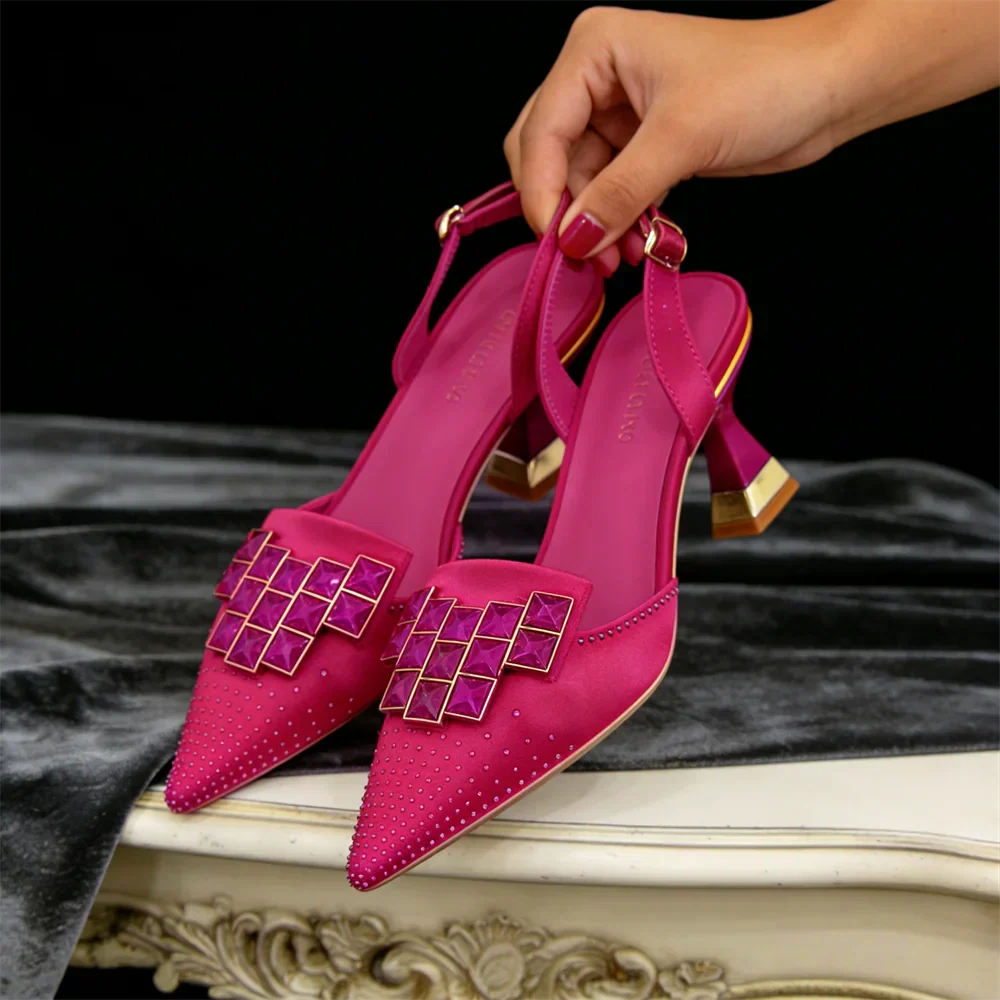 2026 High-heeled Sandals Rhinestone Embellished Pointed Toe Pumps for Women Wedding Party Dress Shoes