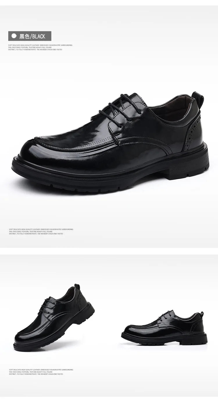 Spring Autumn Business Leather Shoes for Men Solid Color Lace Designer Big Head Dress Shoes Male Fashion Platform Casual Shoe