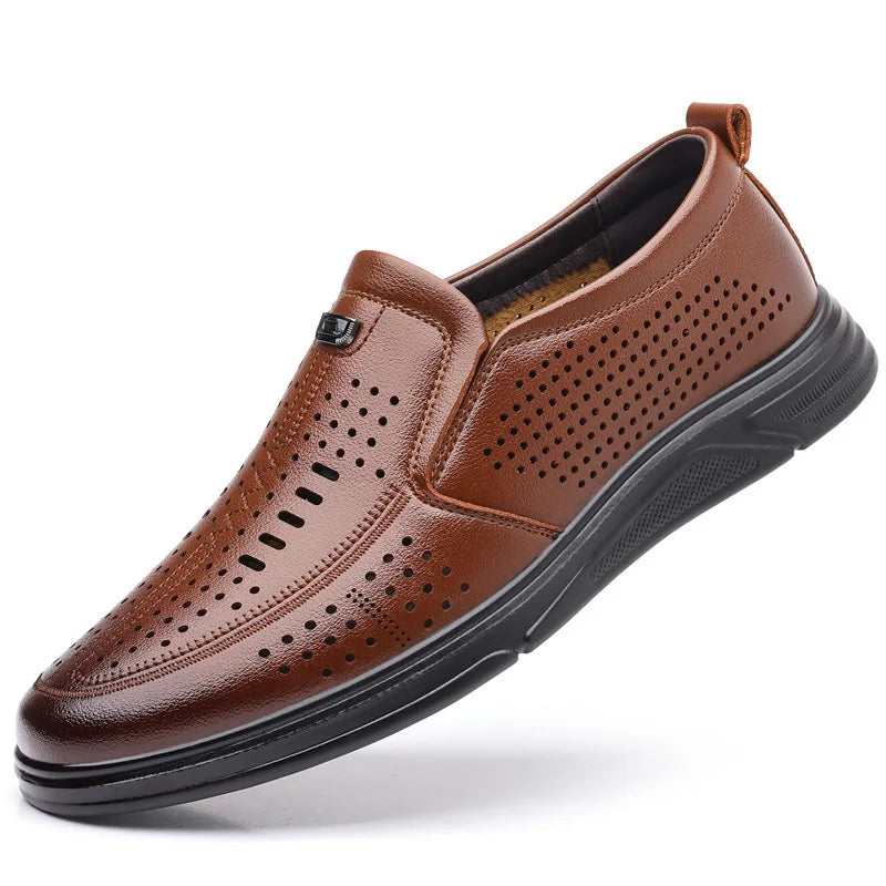Spring Summer New Hallow Leather Shoes for Men Solid Color Fashion Dress Shoes Male Soft Sole Business Casual Shoe Man