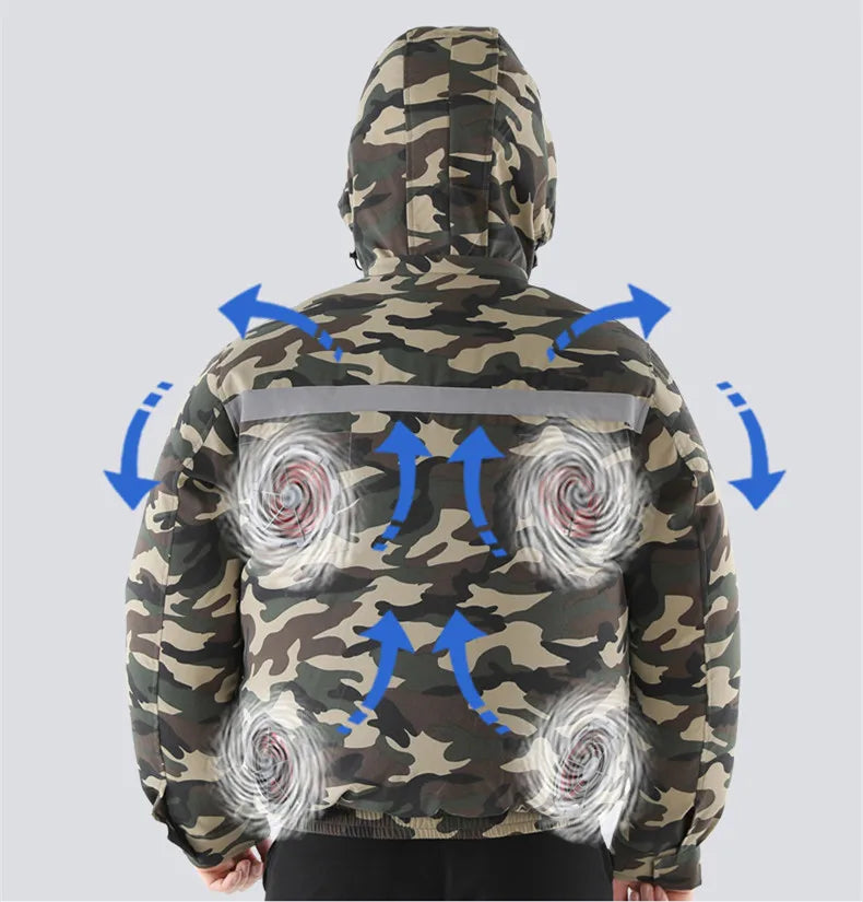 New Casual Loose Cooling Electric Fan Air Conditioning Suit Men Construction Site Outdoor Work Suit With 4 Fans Cooling Coat