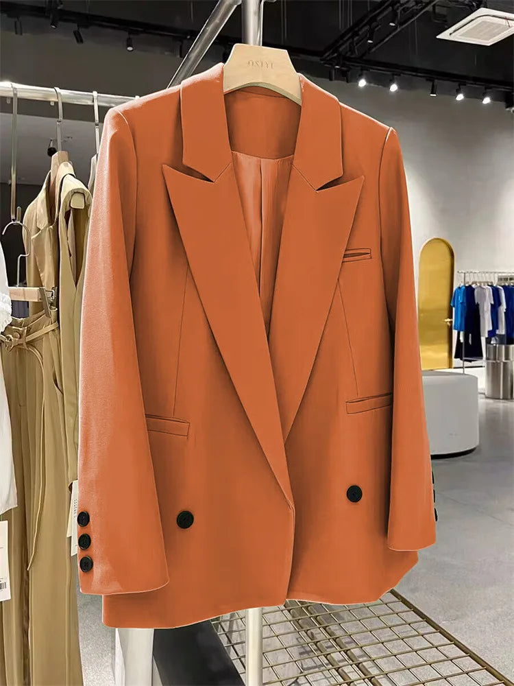 Yellow Casual Women's Small Suit Jacket Trendy  Design Spring Autumn New Korean Style Long Sleeve Fashion Top