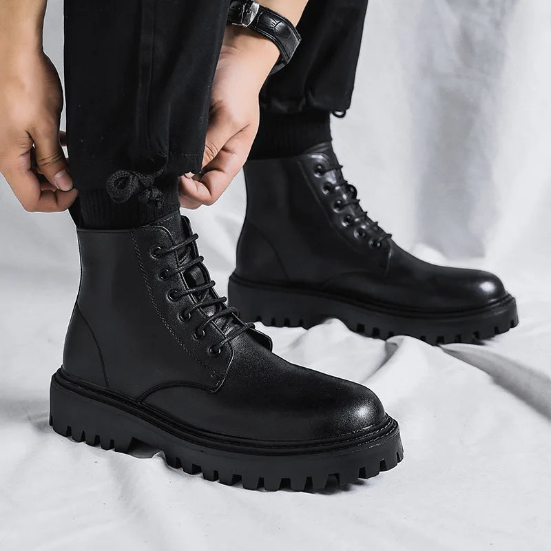 Fashion PU Leather Men Ankle Boots Outdoor Casual Shoes Lightweight Designer Mens Warm Work Boots 2024 Classic Handmade Boots