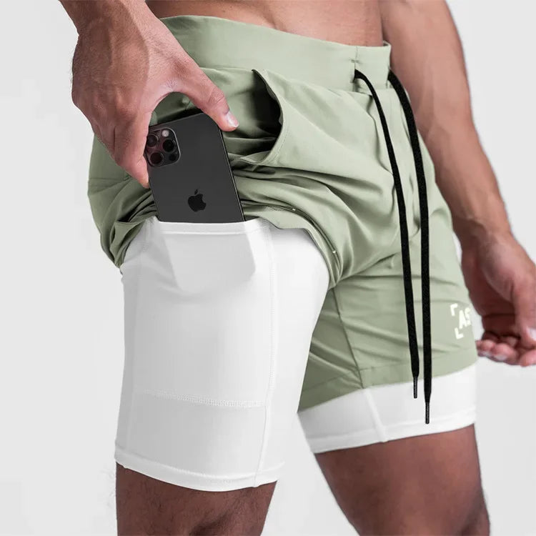 Mens Quick Dry 2 in 1 Double-deck Shorts Gym Fitness Basketball Jogger Short Pants Summer Sports Workout Bottoms Sweatpants