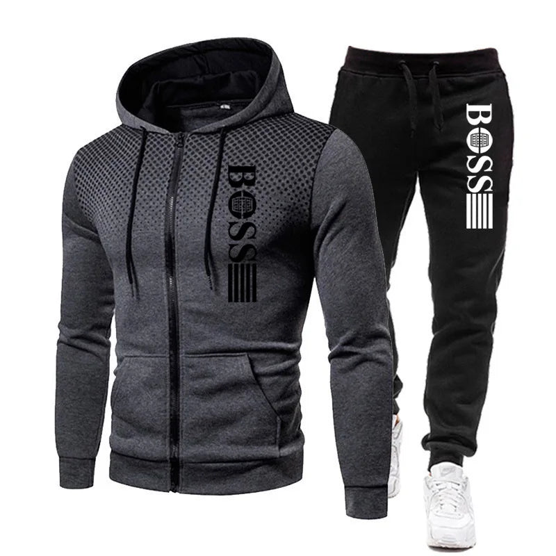 2026 New Men's zippered hoodie + Casual Pants Set for Autumn and Winter fashion Fitness and Warm sportswear Two-piece set