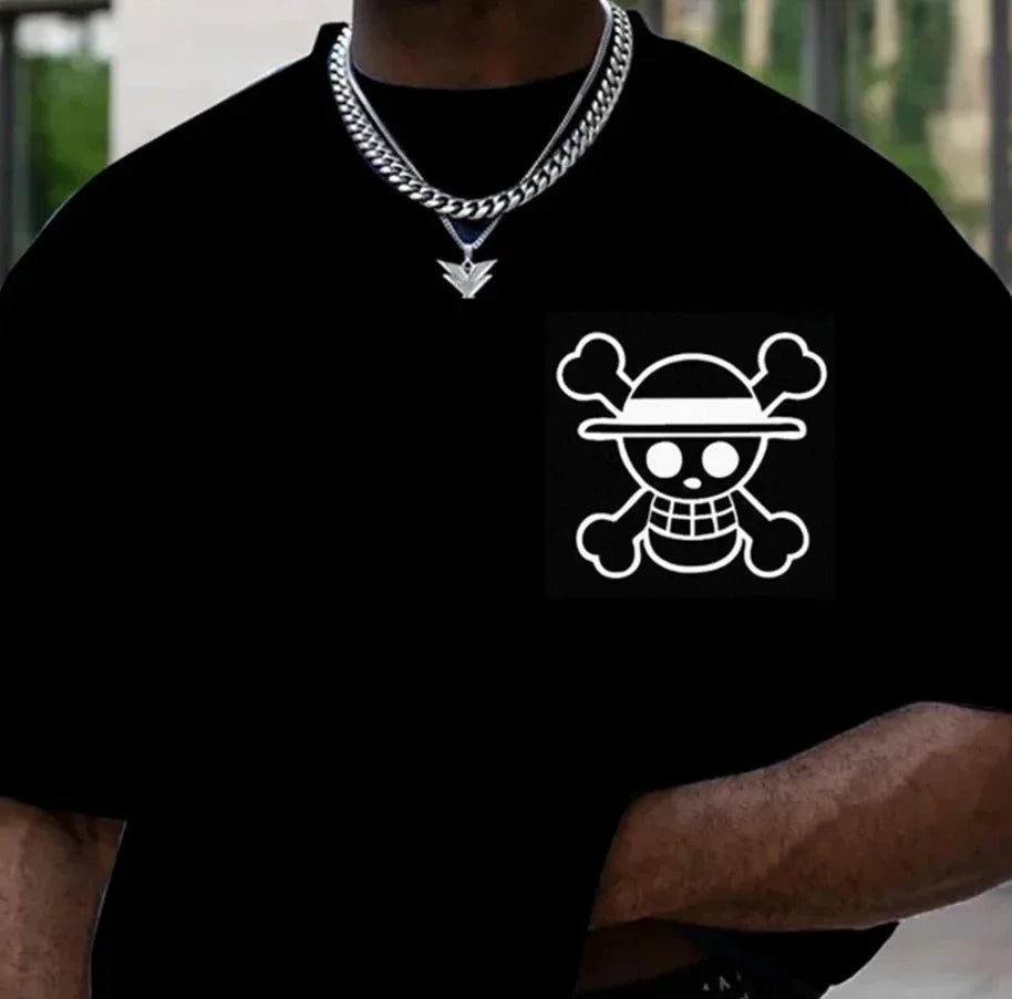 أحدث تي شيرت ONE PIECE ياباني فضفاض كبير الحجم بنمط ريترو من القطن الثقيل برقبة دائرية وأكمام قصيرة للزوجين