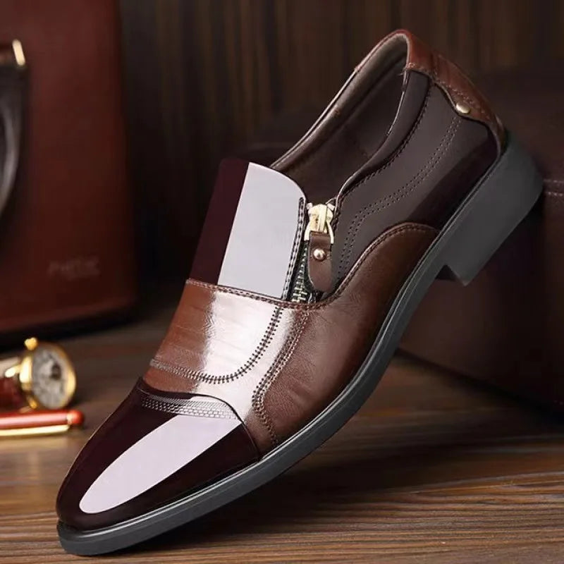 New autumn men's leather shoes Sharp pointed outdoor anti slip flat Fashion Business Zipper Footwear Casual comfort male shoes