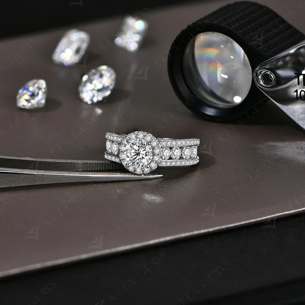 Round Cut 1.0CT Moissanite Ring 6.5mm VVS1 Diamond for Women S925 Silver Engagement Bride Jewelry Gift With Certificate