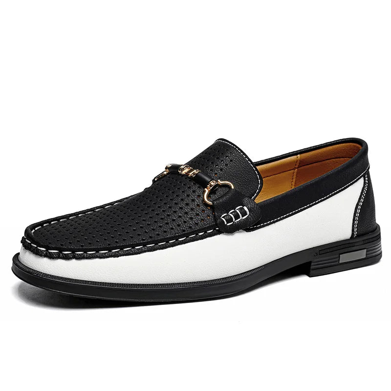 Trendy High Quality Genuine Leather Shoes for Men Summer Breathable Men's Casual Loafers Plus Size 47 Slip-on Driving Shoes Man