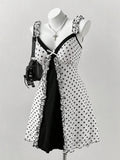 Plus Size Y2K Polka Dot Dress, Ruffle Trim Bow Front Cami Mini Dress, Sexy Sweet Coquette Style Party Dress for Women