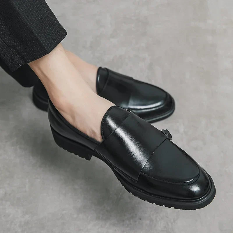 Men Fashion Formal Handmade Monk Shoes Derby  Dress Leather Gentleman Double Buckles Monk Shoes Pointed Wedding Shoes 2024