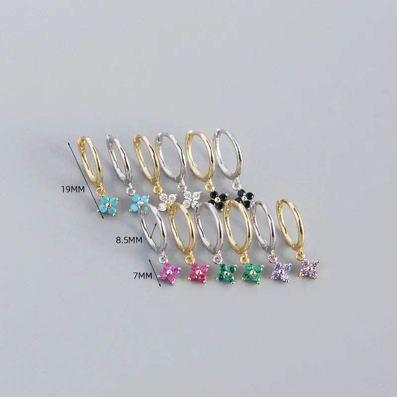 925 Sterling Silver Romantic Color Zircon Three-petal Flower Stud Earrings for Women Fashion Huggies Piercing Jewelry