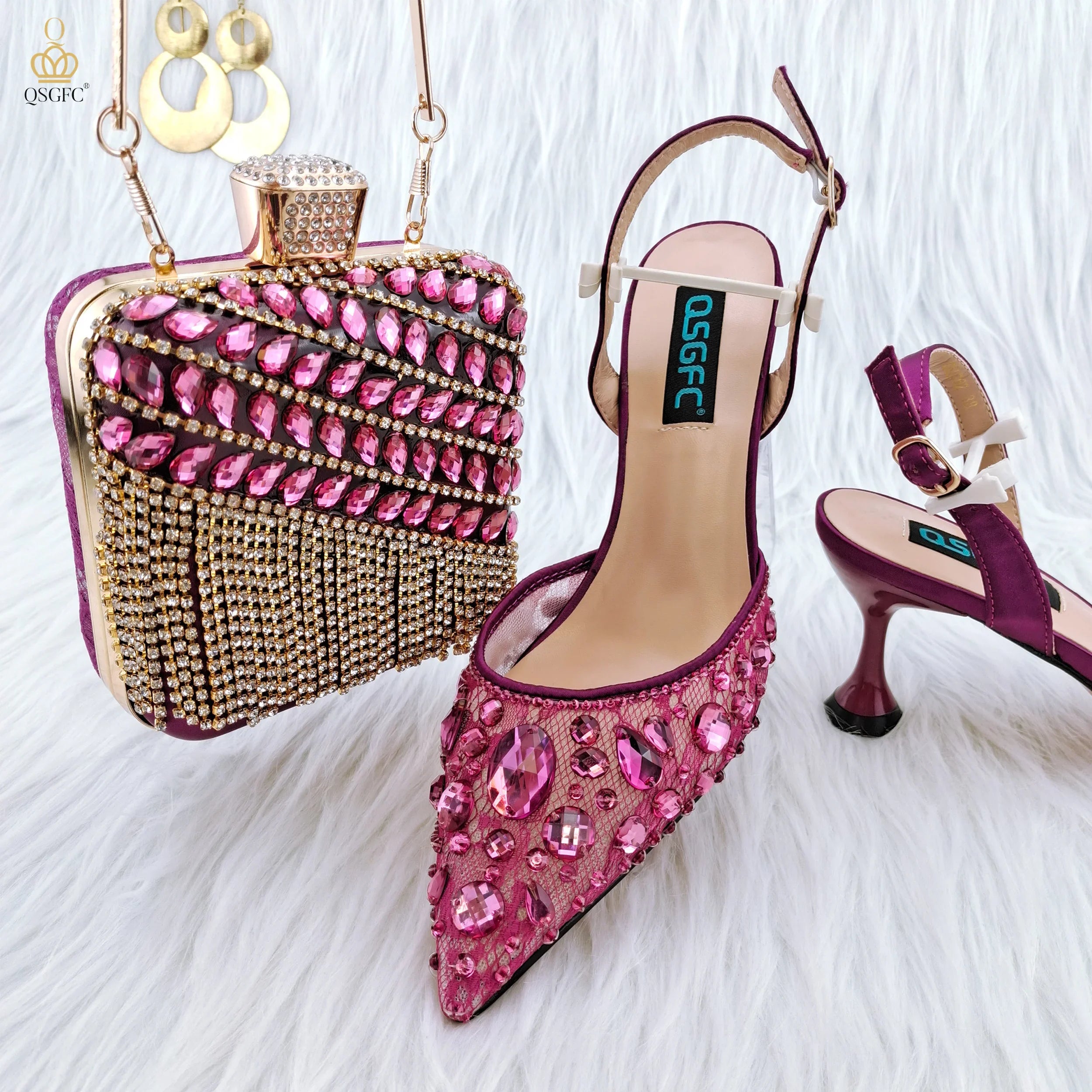 Lace And Big Rhinestones Are Sexy Shoes And Bag  Beautiful And Mature Style Shoes
