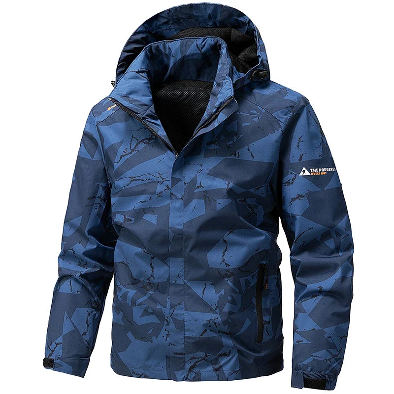 Softshell Outdoor Jacket Men Zip Up Hooded Waterproof Jacket Hiking Camping Windbreaker Lightweight Spring Autumn Coats