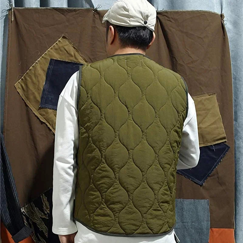 Vintage Cotton Padded Vest Mens Sleeveless Quilted Jacket Thick Warm Casual Working Outerwear Men Autumn Winter