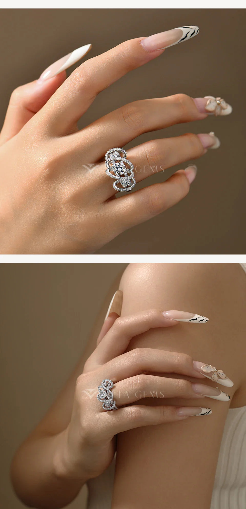 Three-Stone Cluster Moissanite Ring for Women 1CT Round Cut 100% 925 Sterling Silver Twist Band Engagement Fine Jewelry