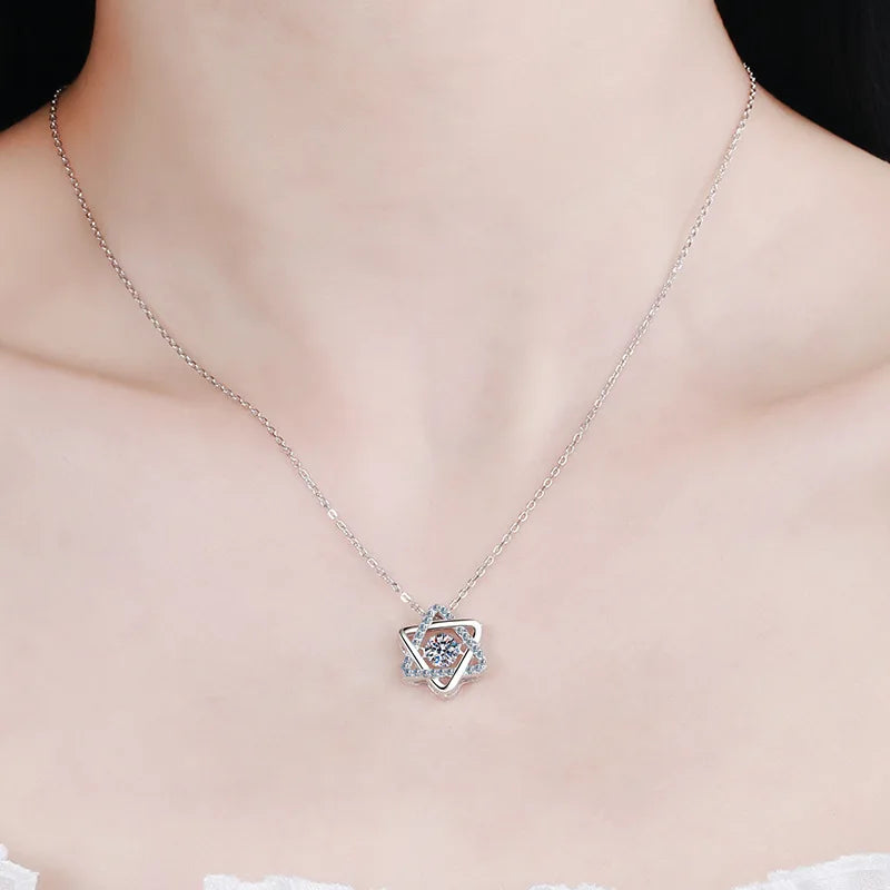 Simulation Diamonds Necklace for Women Six-pointed Star Romantic 0.5ct Moissanite Pendant Wedding S925 Silver Jewelry