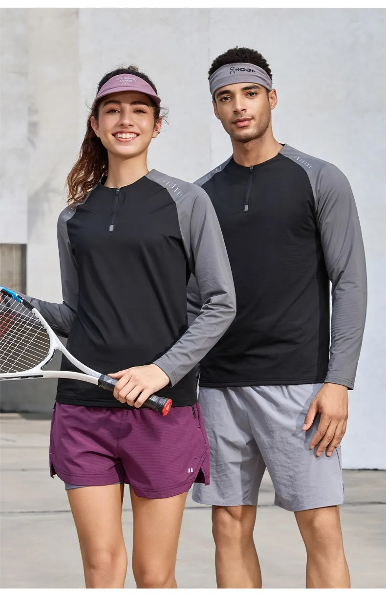 Outdoor Sports Stand-up Collar Long-sleeved Quick-drying Clothes Autumn Half-zipper Top Cycling Running Yoga Gym Fitness T-shirt
