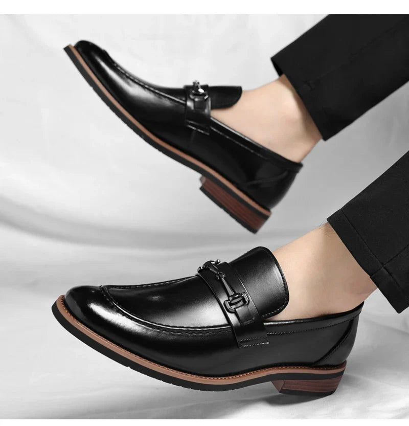 Mens Brown Burnished Genuine Leather Horsebit Loafers Slip On Formal Business Office Wedding Groom Daily Wear Shoes Simple New