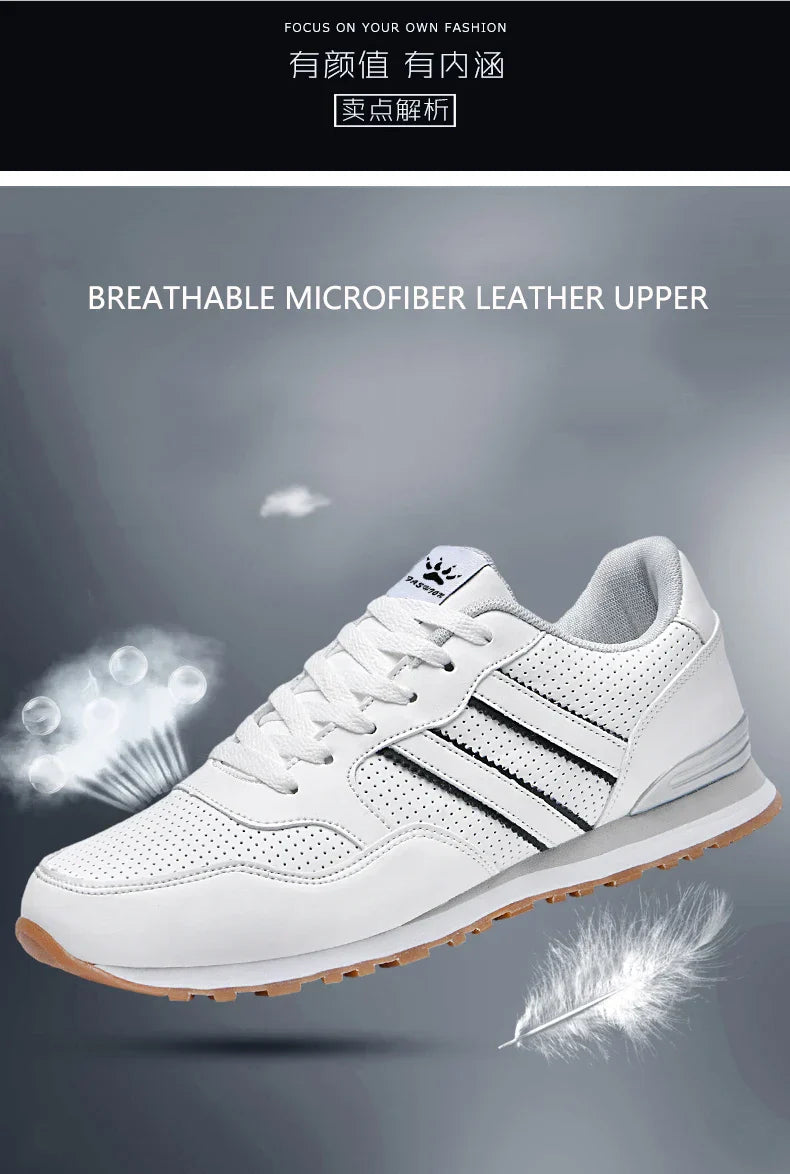 High Quality Men's Vulcanized Sneakers Leather Casual Shoes Breathable Mesh Men Tennis Shoes Male Flat Shoe Zapatillas Hombre