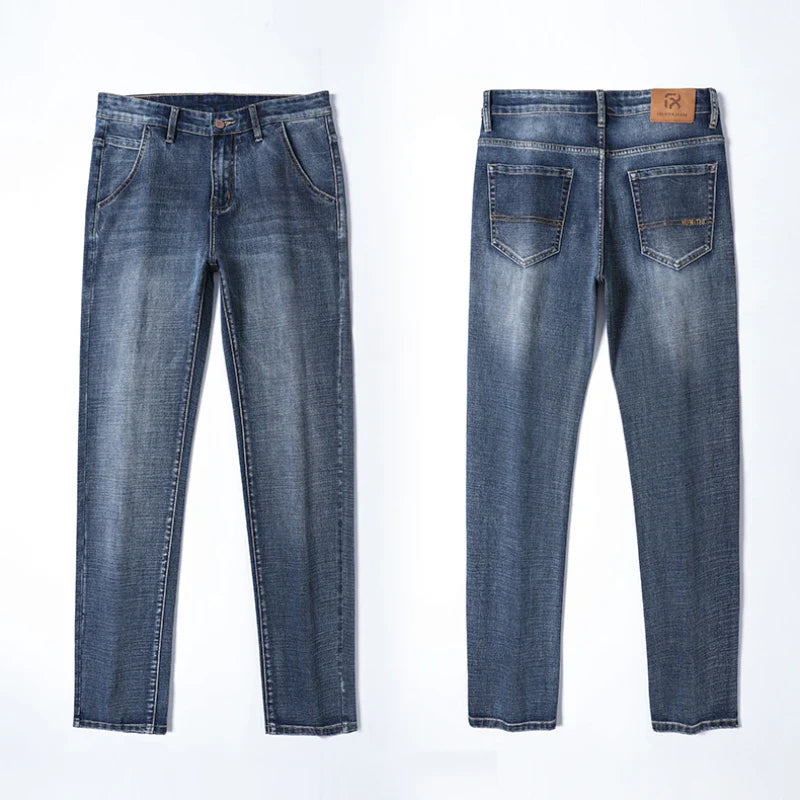 New Autumn and Winter  Plus Size 40 42 44 Men Straight Loose Jeans Business Fashion Denim Stretch Pants Male Brand Trousers