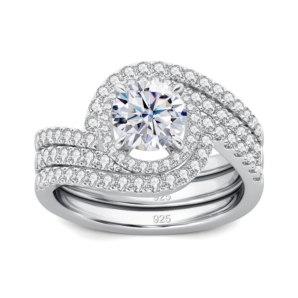 Luxury 3Pcs Set Full Moissanite Bridal Ring Set 925 Sterling Silver Engagement Ring for Women Wedding & Proposal Gift